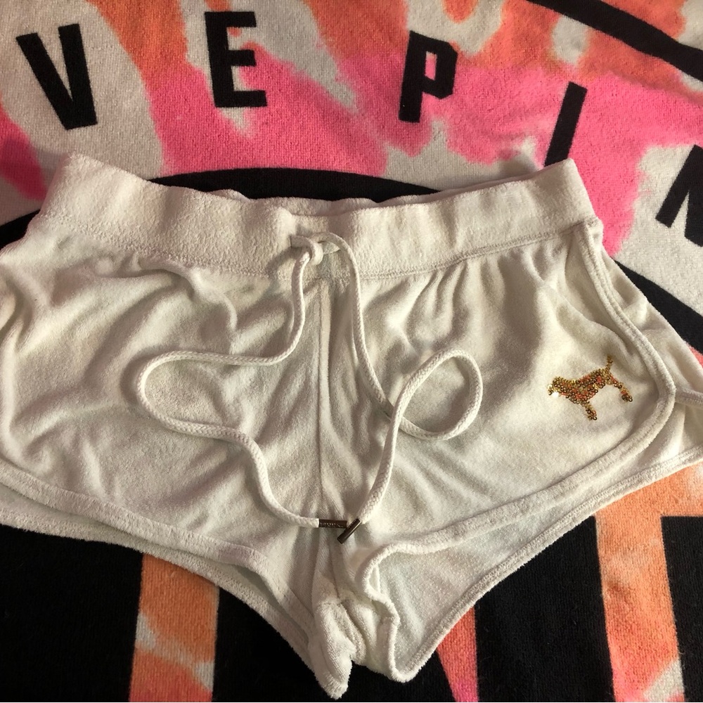 2012 Victoria secret pink White Shorts with Gold Sequin Spell-out PINK' Logo - Picture 3 of 7